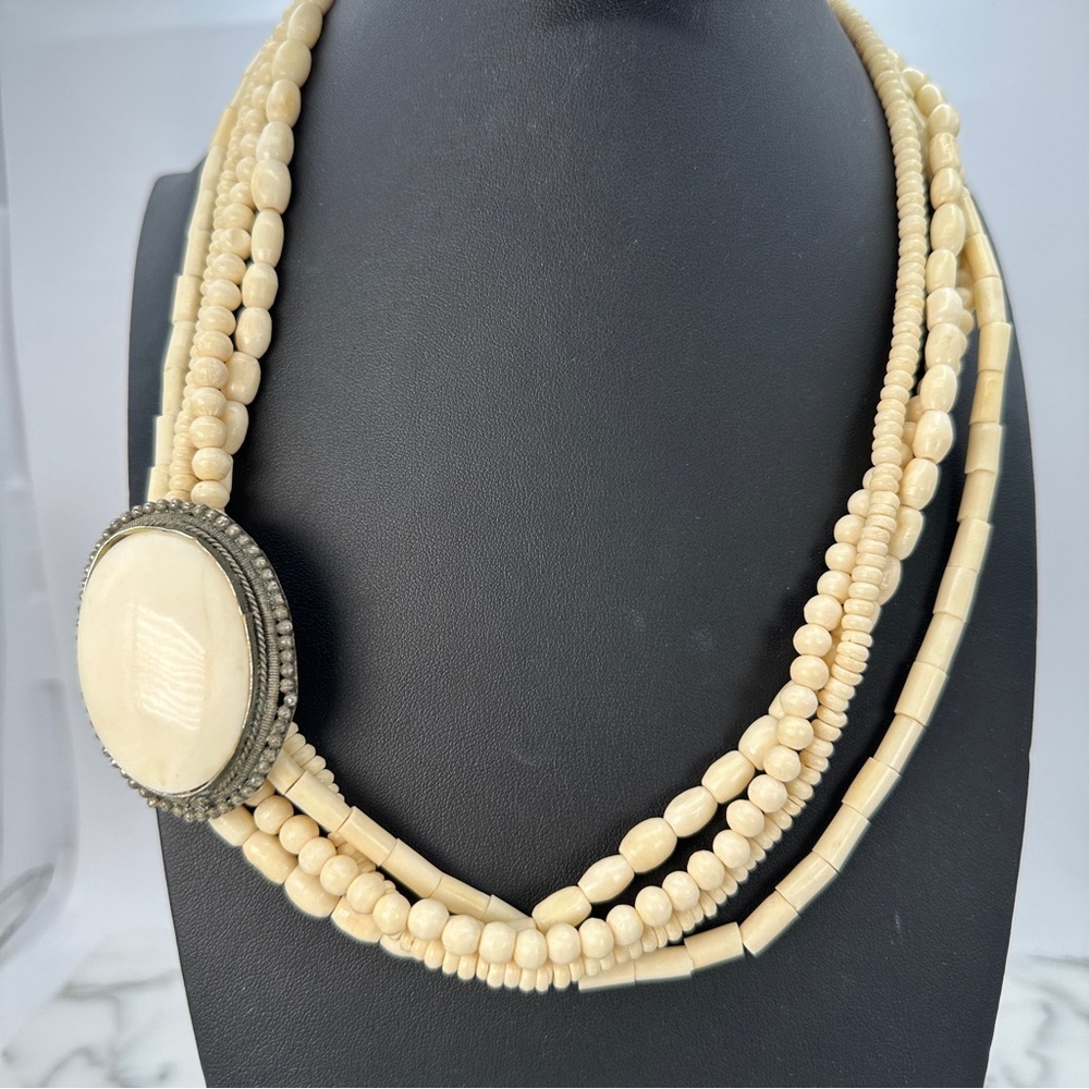 Vintage Organic Material Necklace Glows Mid Century Multi Strand Tribal Bohemian